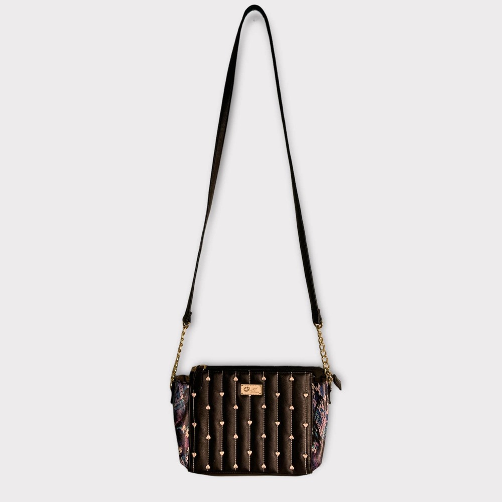 Luv Betsey Crossbody Purse Handbag Snakeskin Accent Black Hearts